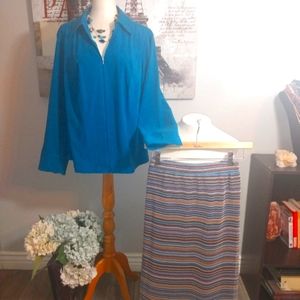 C.J. Banks blue stretch zip up jacket sz 1X